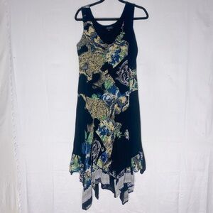 Papa Black Abstract Print Asymmetrical Sleeveless Sundress L